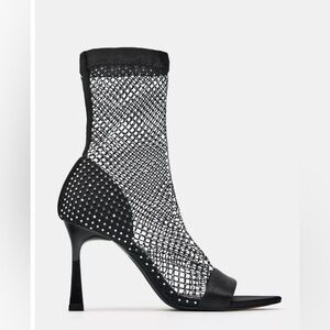 Zara Black Mesh Heeled Sandals
